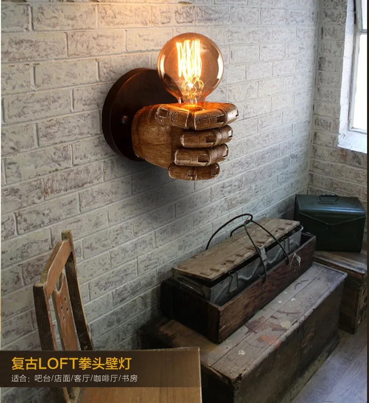 Nordic Retro Resin Wall Lamp Left Hand Right Hand Fist Sconces Wall Fixture Home Decor Light Indoor Restaurant Bar Decoration