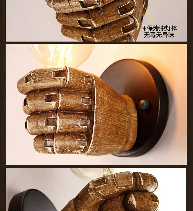 Nordic Retro Resin Wall Lamp Left Hand Right Hand Fist Sconces Wall Fixture Home Decor Light Indoor Restaurant Bar Decoration
