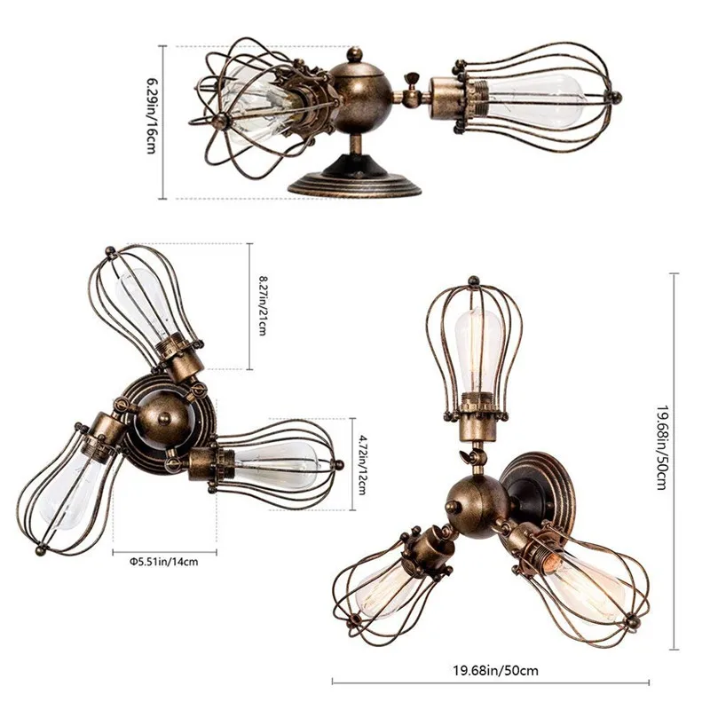 Steam Punk Loft Wall Lights Iron Rust Industrial Water Pipe Retro Ceiling Lamps Vintage E27 Sconce for Living Room Bedroom Bar