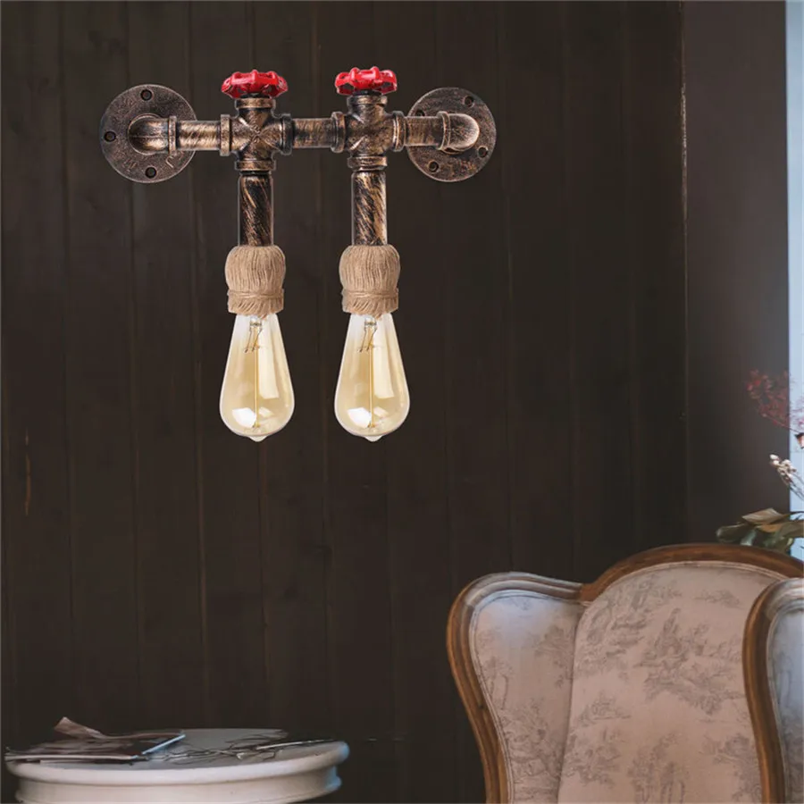 Steam Punk Loft Wall Lights Iron Rust Industrial Water Pipe Retro Ceiling Lamps Vintage E27 Sconce for Living Room Bedroom Bar