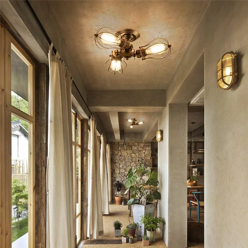 Steam Punk Loft Wall Lights Iron Rust Industrial Water Pipe Retro Ceiling Lamps Vintage E27 Sconce for Living Room Bedroom Bar