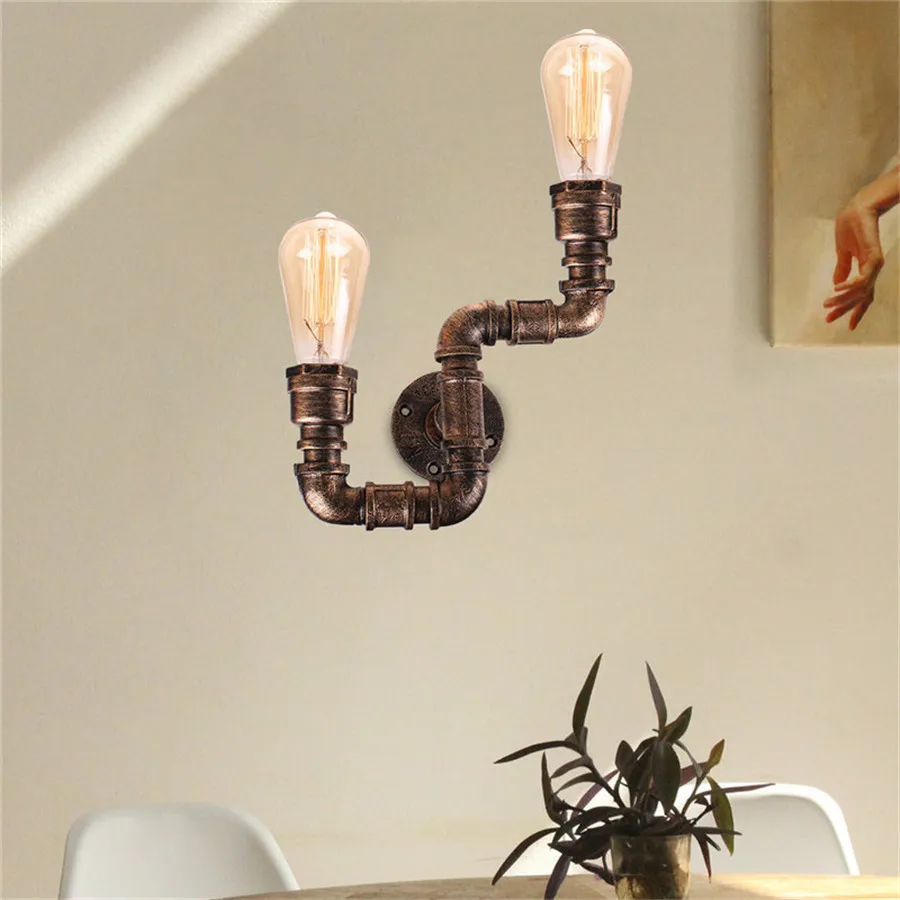 Steam Punk Loft Wall Lights Iron Rust Industrial Water Pipe Retro Ceiling Lamps Vintage E27 Sconce for Living Room Bedroom Bar