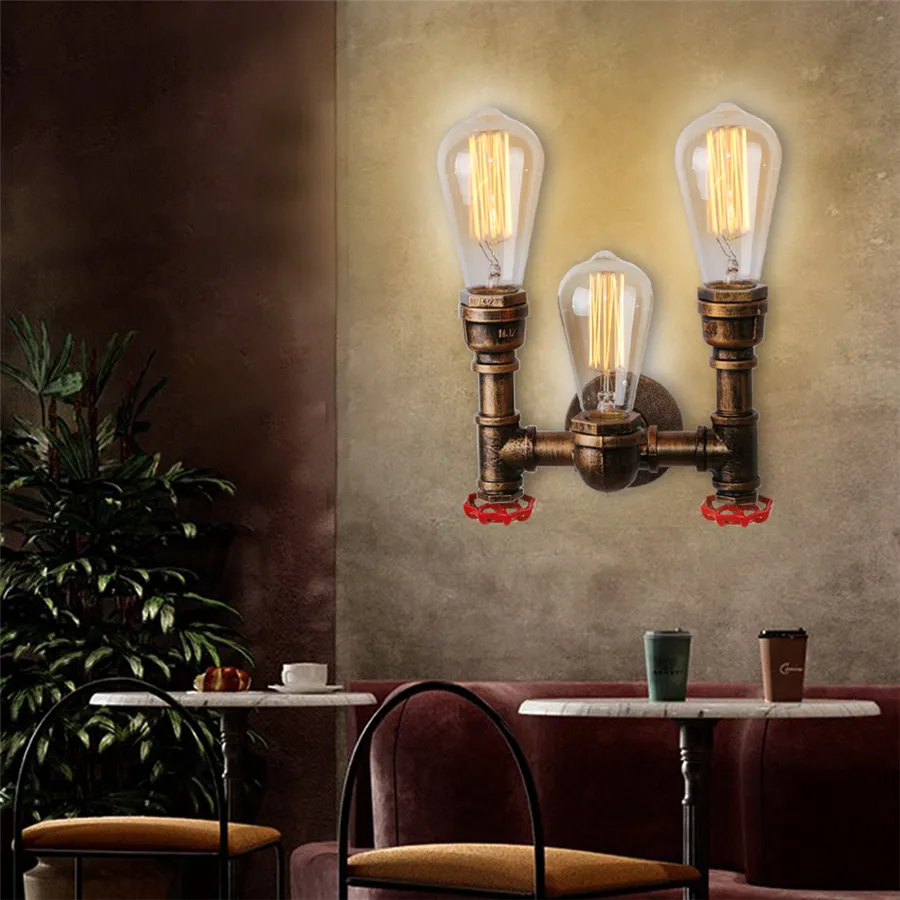 Steam Punk Loft Wall Lights Iron Rust Industrial Water Pipe Retro Ceiling Lamps Vintage E27 Sconce for Living Room Bedroom Bar
