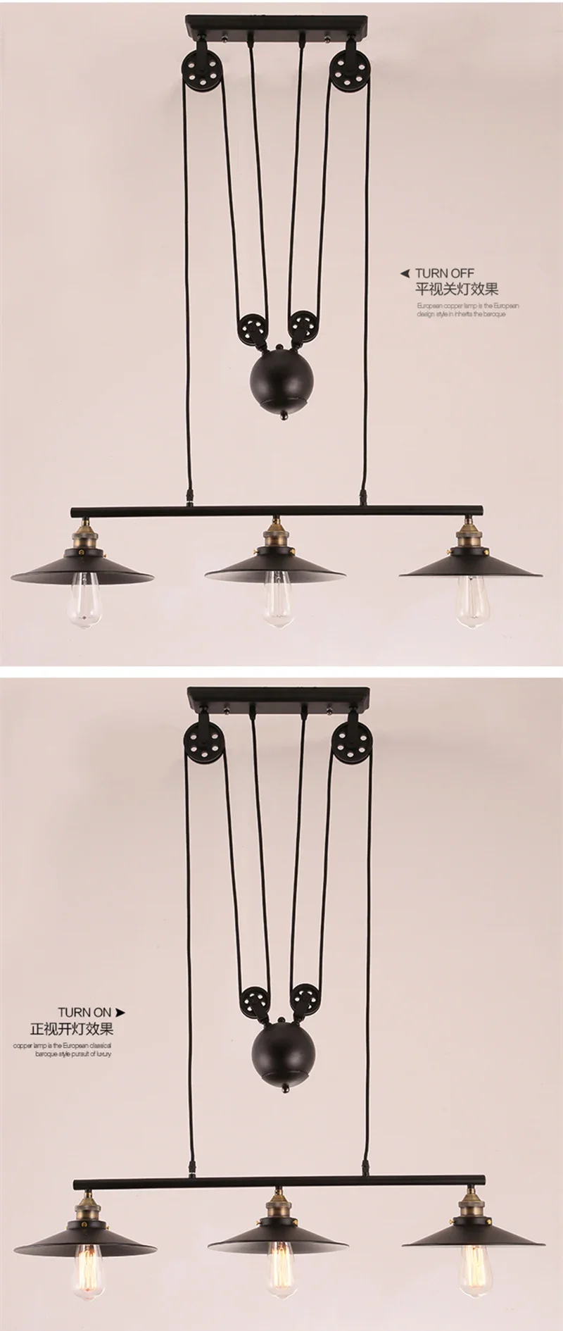 Vintage Industrial Black 3 Heads Pendant Lights 110-240V Iron Pulley Hanging Lamp Bar Indoor Lighting E27 light fixtures Vintage Industrial Black 3 Heads Pendant Lights 110-240V Iron Pulley Hanging Lamp Bar Indoor Lighting E27 light fixtures