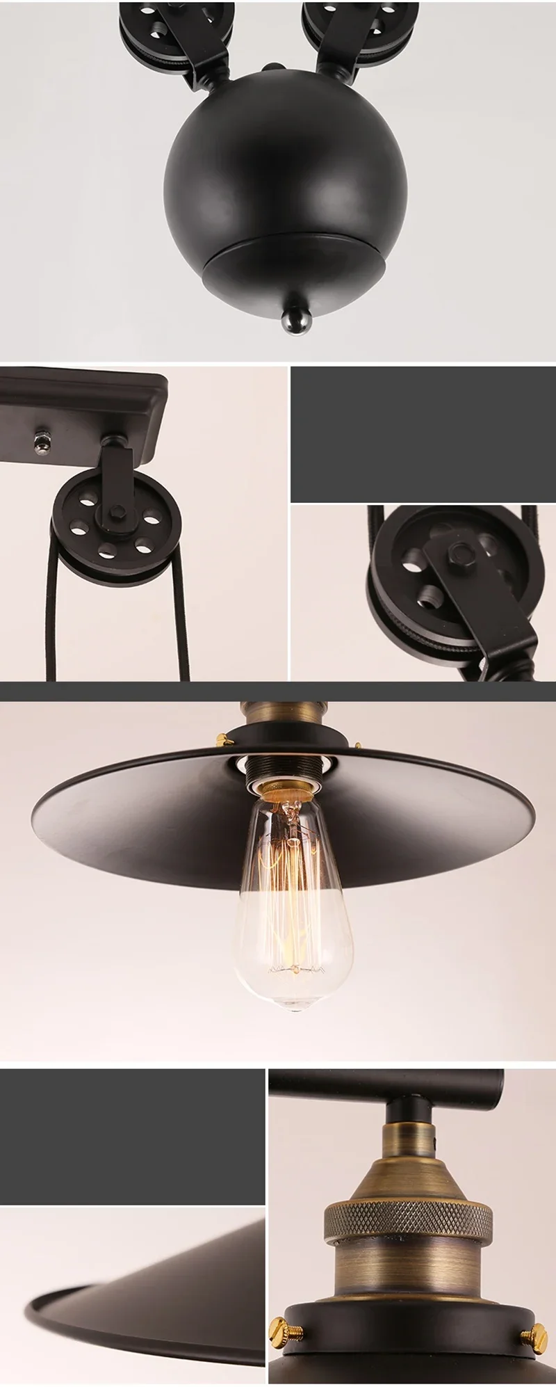 Vintage Industrial Black 3 Heads Pendant Lights 110-240V Iron Pulley Hanging Lamp Bar Indoor Lighting E27 light fixtures Vintage Industrial Black 3 Heads Pendant Lights 110-240V Iron Pulley Hanging Lamp Bar Indoor Lighting E27 light fixtures