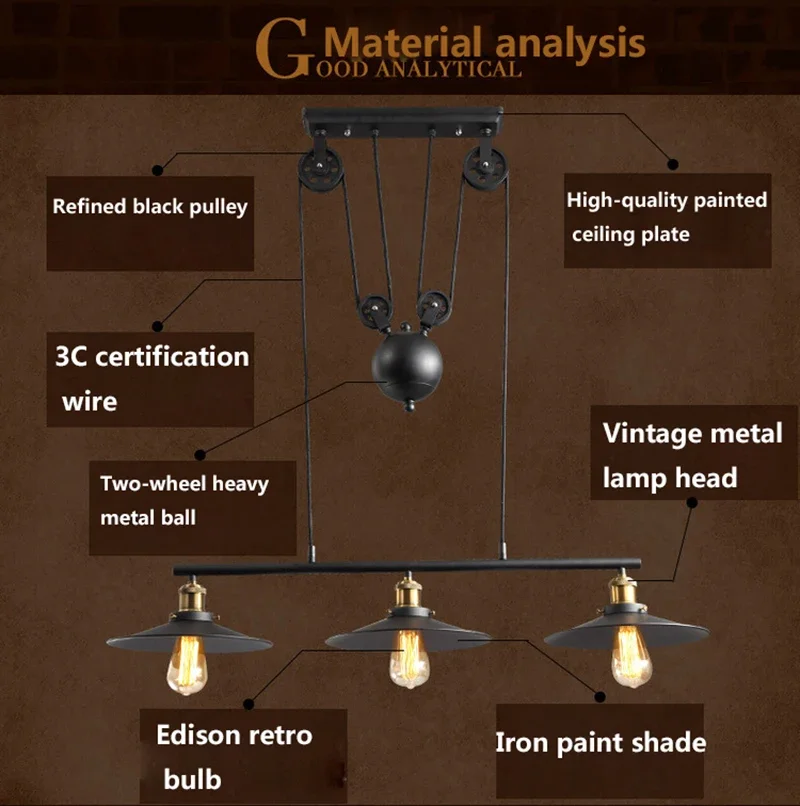 Vintage Industrial Black 3 Heads Pendant Lights 110-240V Iron Pulley Hanging Lamp Bar Indoor Lighting E27 light fixtures Vintage Industrial Black 3 Heads Pendant Lights 110-240V Iron Pulley Hanging Lamp Bar Indoor Lighting E27 light fixtures
