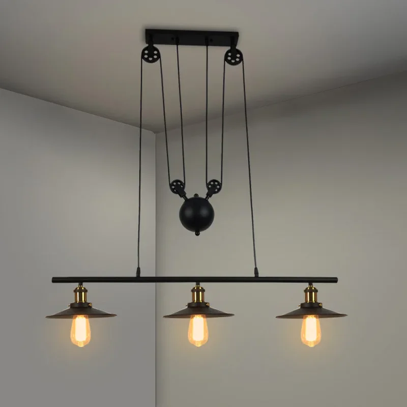Vintage Industrial Black 3 Heads Pendant Lights 110-240V Iron Pulley Hanging Lamp Bar Indoor Lighting E27 light fixtures Vintage Industrial Black 3 Heads Pendant Lights 110-240V Iron Pulley Hanging Lamp Bar Indoor Lighting E27 light fixtures