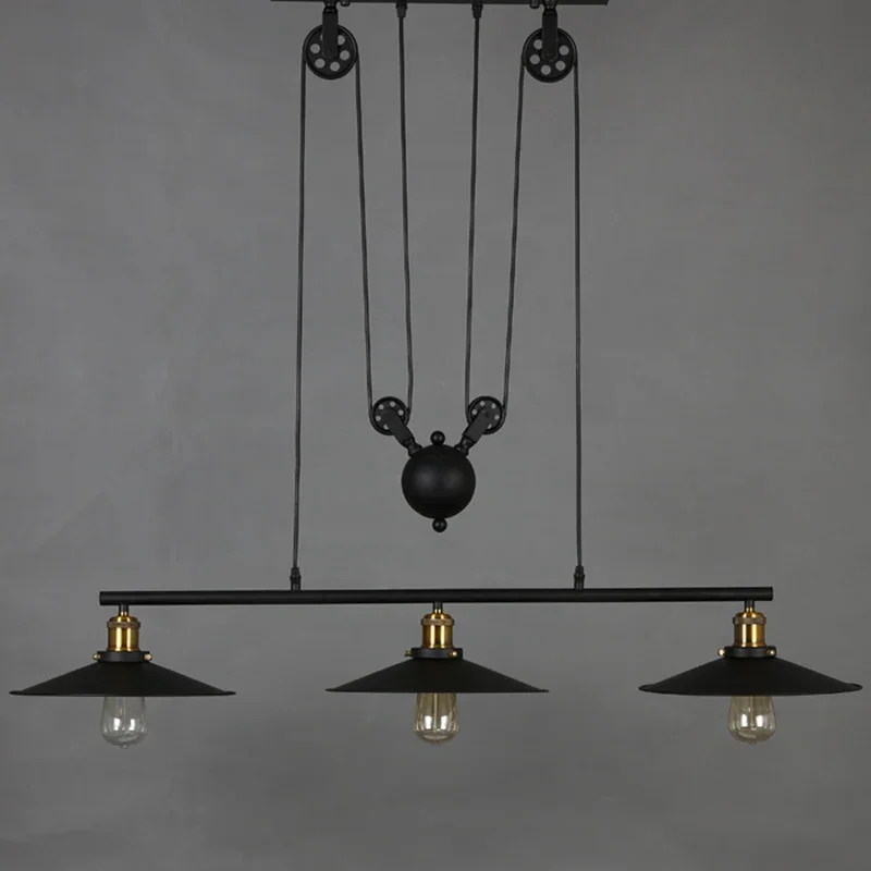Vintage Industrial Black 3 Heads Pendant Lights 110-240V Iron Pulley Hanging Lamp Bar Indoor Lighting E27 light fixtures Vintage Industrial Black 3 Heads Pendant Lights 110-240V Iron Pulley Hanging Lamp Bar Indoor Lighting E27 light fixtures