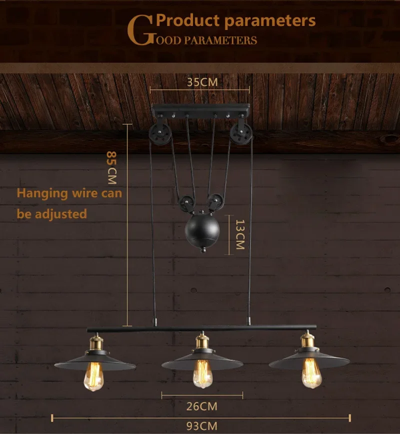 Vintage Industrial Black 3 Heads Pendant Lights 110-240V Iron Pulley Hanging Lamp Bar Indoor Lighting E27 light fixtures Vintage Industrial Black 3 Heads Pendant Lights 110-240V Iron Pulley Hanging Lamp Bar Indoor Lighting E27 light fixtures
