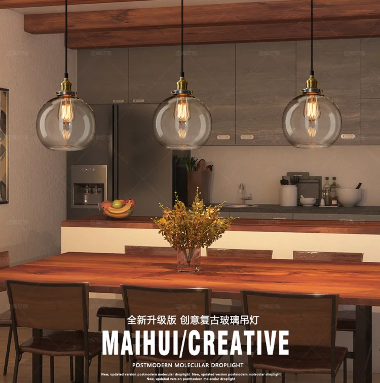 The Nordic  Loft  Modern Bedroom Pendant Lamp with Clear Gray Amber Vintage Pendant Lights Dining Glass Hanging  Light Fixtures