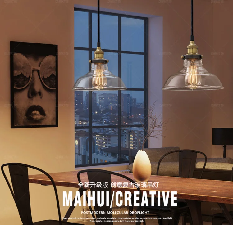 The Nordic  Loft  Modern Bedroom Pendant Lamp with Clear Gray Amber Vintage Pendant Lights Dining Glass Hanging  Light Fixtures