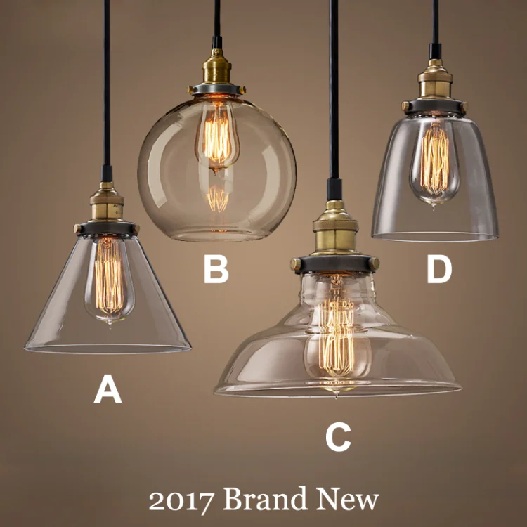 The Nordic  Loft  Modern Bedroom Pendant Lamp with Clear Gray Amber Vintage Pendant Lights Dining Glass Hanging  Light Fixtures