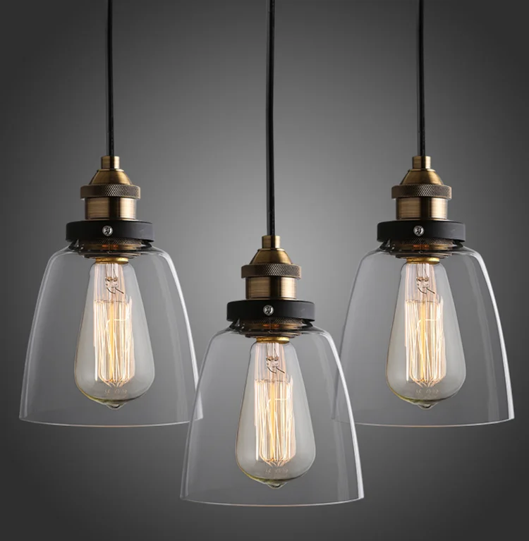 The Nordic  Loft  Modern Bedroom Pendant Lamp with Clear Gray Amber Vintage Pendant Lights Dining Glass Hanging  Light Fixtures