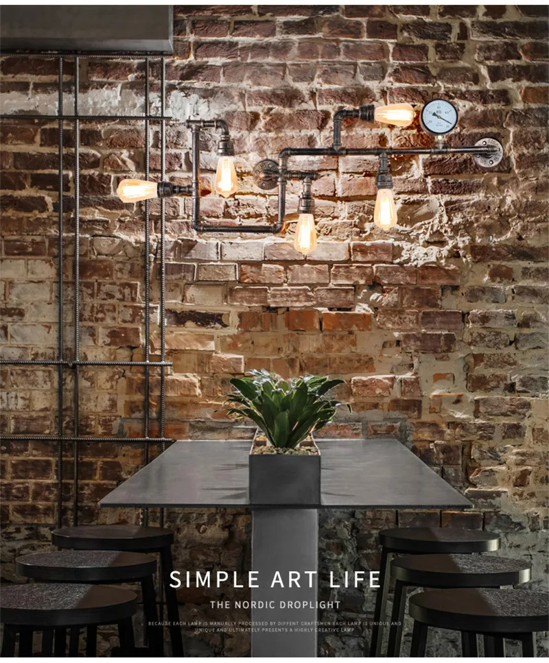 Industrial Water Pipe Wall Light Vintage Metal Loft Sconce For Living Room Restaurant Bar Retro Lamp Home Interior Luminaire