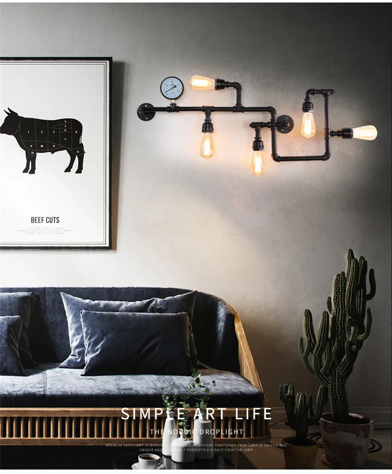 Industrial Water Pipe Wall Light Vintage Metal Loft Sconce For Living Room Restaurant Bar Retro Lamp Home Interior Luminaire
