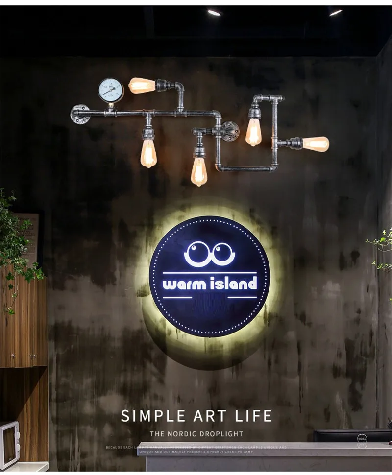 Industrial Water Pipe Wall Light Vintage Metal Loft Sconce For Living Room Restaurant Bar Retro Lamp Home Interior Luminaire
