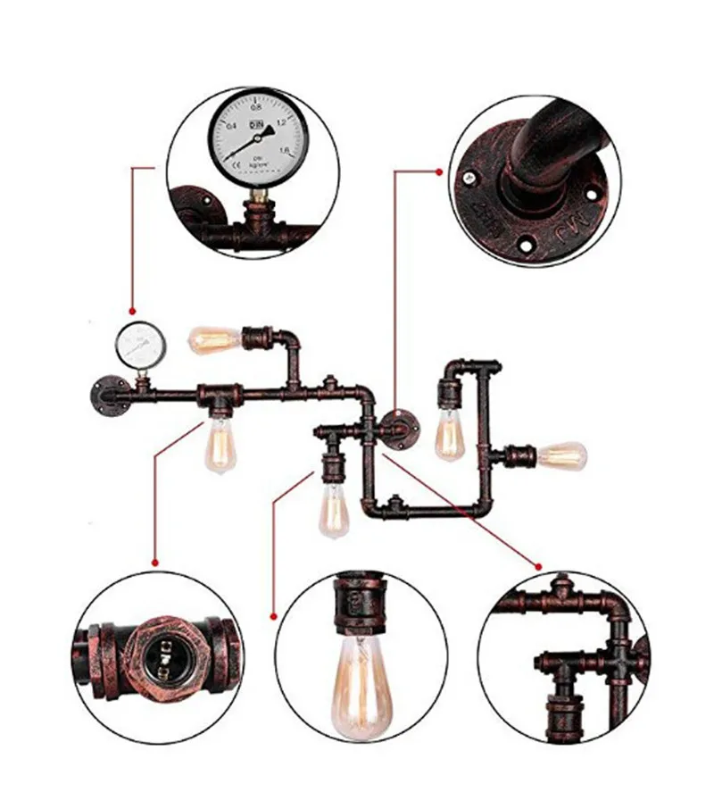 Industrial Water Pipe Wall Light Vintage Metal Loft Sconce For Living Room Restaurant Bar Retro Lamp Home Interior Luminaire