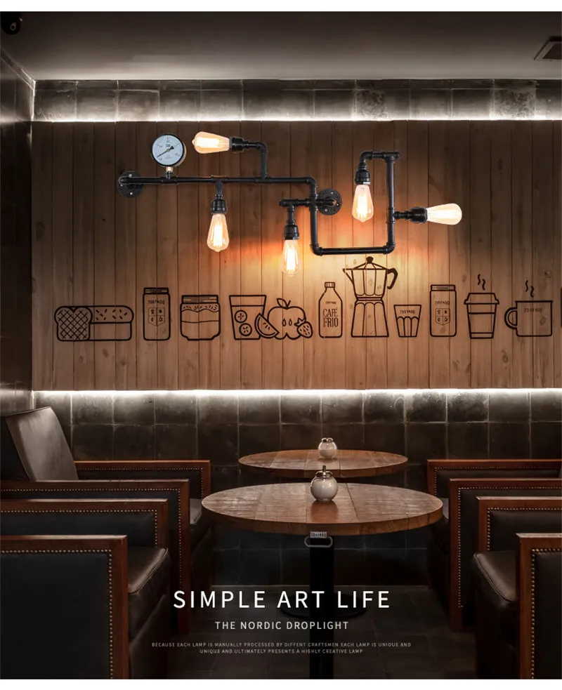 Industrial Water Pipe Wall Light Vintage Metal Loft Sconce For Living Room Restaurant Bar Retro Lamp Home Interior Luminaire