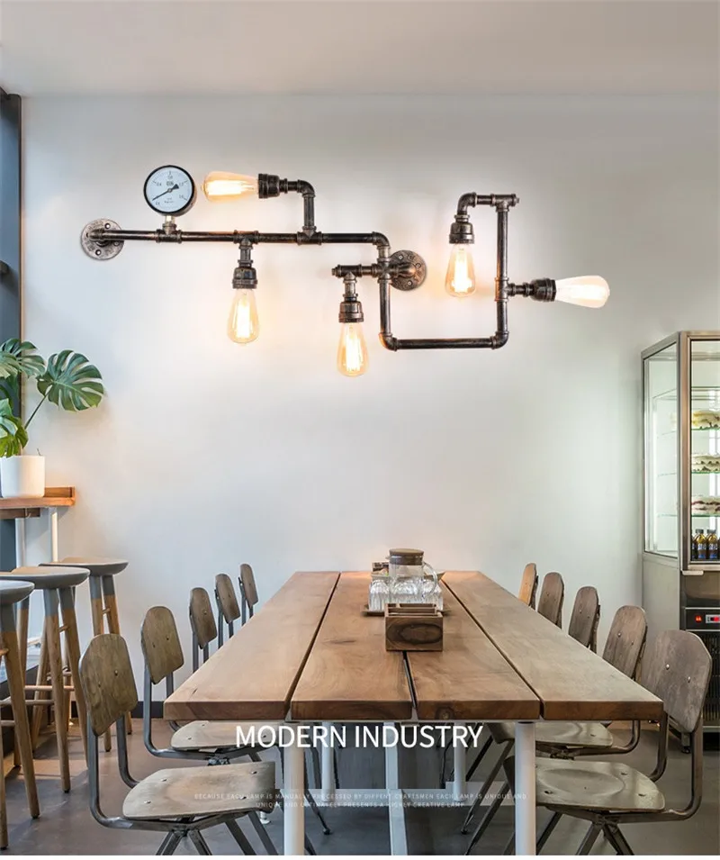 Industrial Water Pipe Wall Light Vintage Metal Loft Sconce For Living Room Restaurant Bar Retro Lamp Home Interior Luminaire