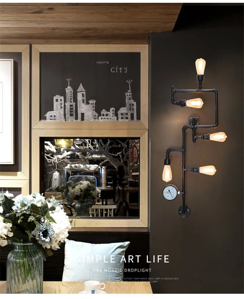 Industrial Water Pipe Wall Light Vintage Metal Loft Sconce For Living Room Restaurant Bar Retro Lamp Home Interior Luminaire