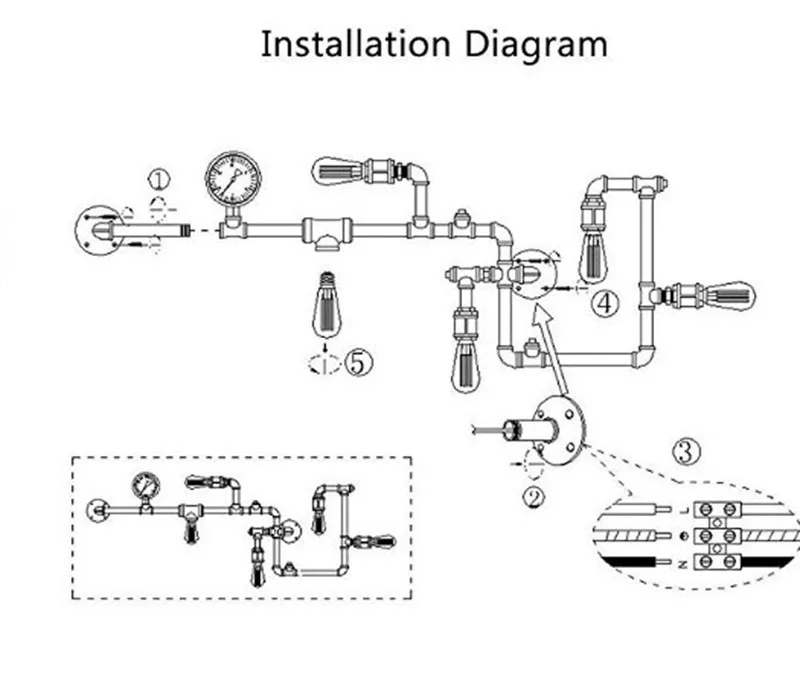 Industrial Water Pipe Wall Light Vintage Metal Loft Sconce For Living Room Restaurant Bar Retro Lamp Home Interior Luminaire