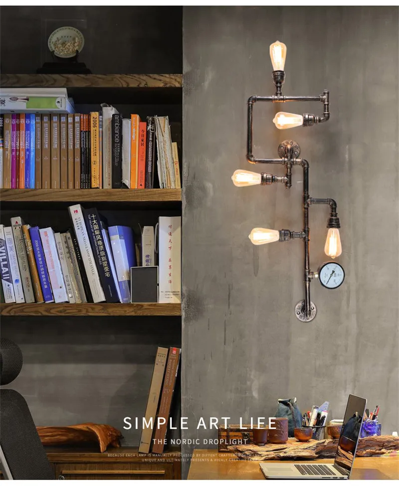 Industrial Water Pipe Wall Light Vintage Metal Loft Sconce For Living Room Restaurant Bar Retro Lamp Home Interior Luminaire