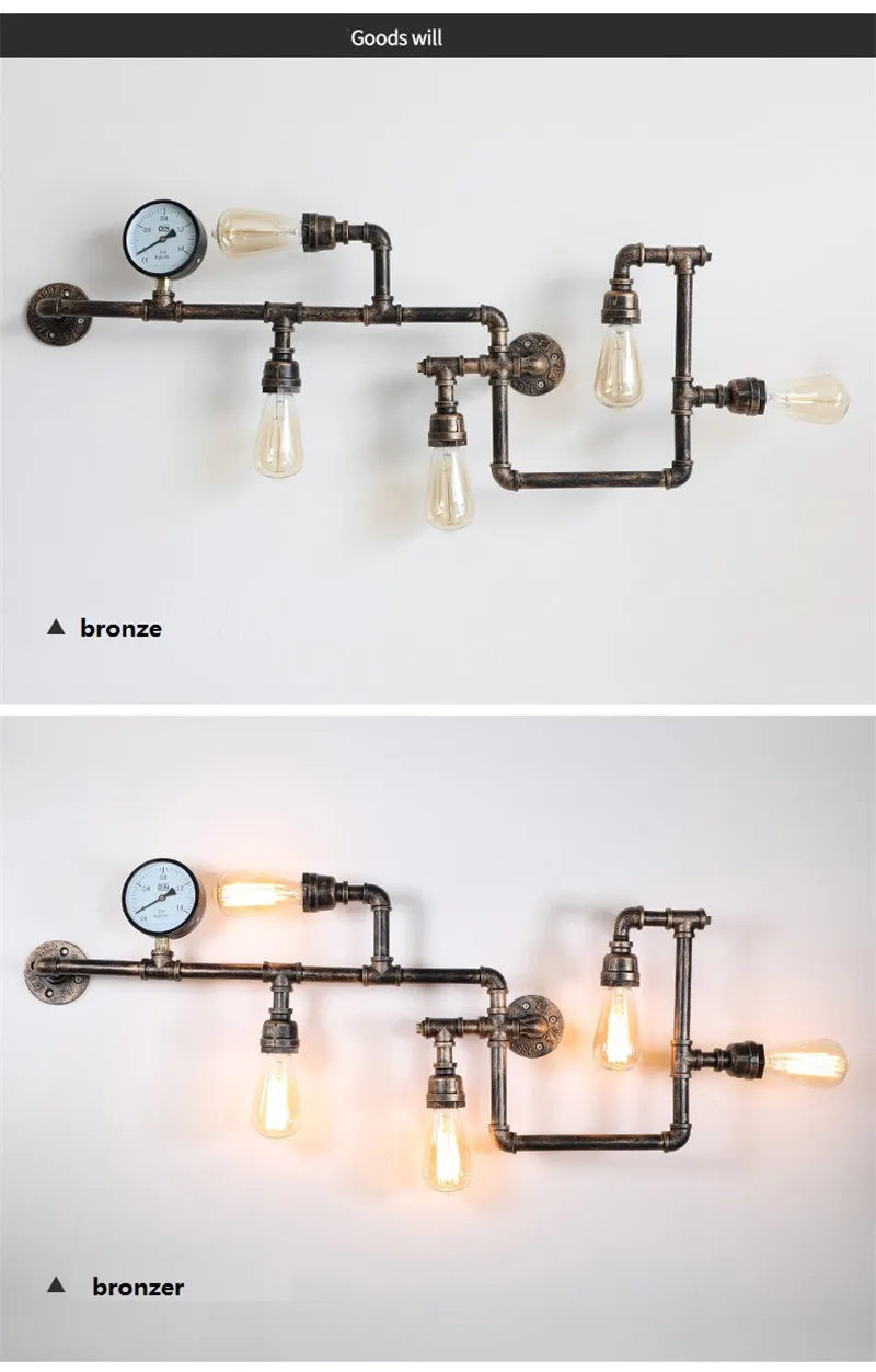 Industrial Water Pipe Wall Light Vintage Metal Loft Sconce For Living Room Restaurant Bar Retro Lamp Home Interior Luminaire