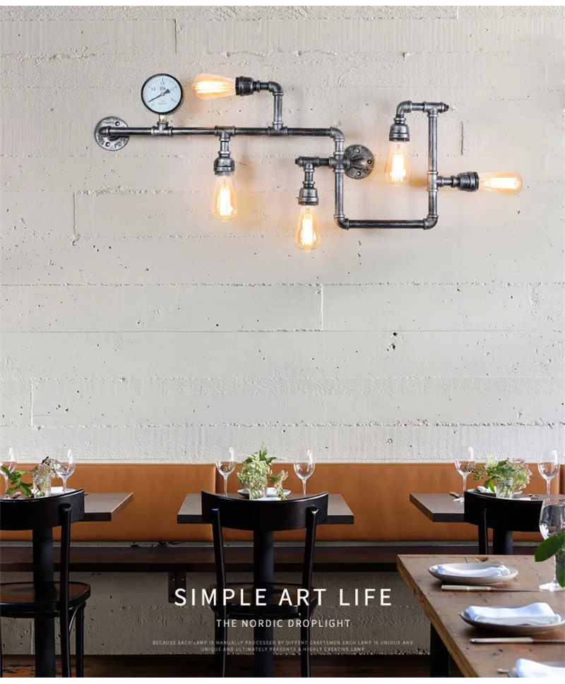 Industrial Water Pipe Wall Light Vintage Metal Loft Sconce For Living Room Restaurant Bar Retro Lamp Home Interior Luminaire