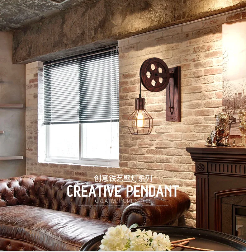 Vintage Wall+Lamps led lamp wall sconces Retro Wall Light fixtures Lifting Pulley bedroom lamp American Industrial mirror light