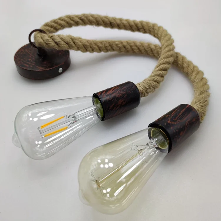 Vintage Hemp Rope American Style Pendant Lights Hand Knitted Reminiscence Bar Pub Industrial Lighting Indoor  Ceiling Lamp E27
