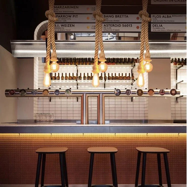 Vintage Hemp Rope American Style Pendant Lights Hand Knitted Reminiscence Bar Pub Industrial Lighting Indoor  Ceiling Lamp E27