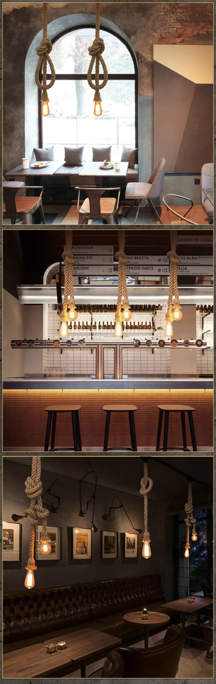 Vintage Hemp Rope American Style Pendant Lights Hand Knitted Reminiscence Bar Pub Industrial Lighting Indoor  Ceiling Lamp E27