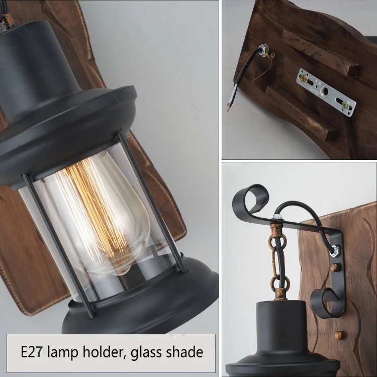 Vintage Wood Wall Lamp American Industrial Style Bedroom Bedside Walkway Light Modern Restaurant Bar Cafe E27 Decorative Light