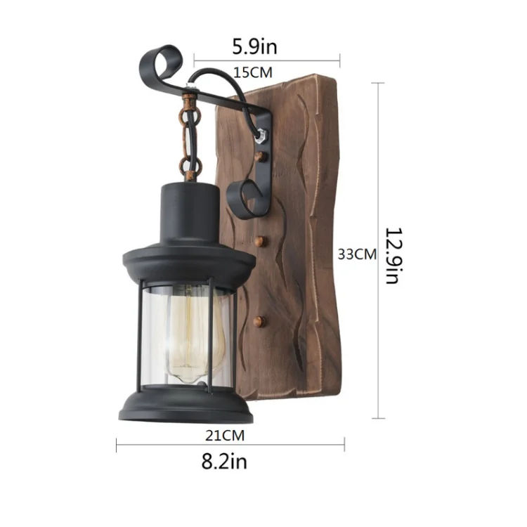 Vintage Wood Wall Lamp American Industrial Style Bedroom Bedside Walkway Light Modern Restaurant Bar Cafe E27 Decorative Light