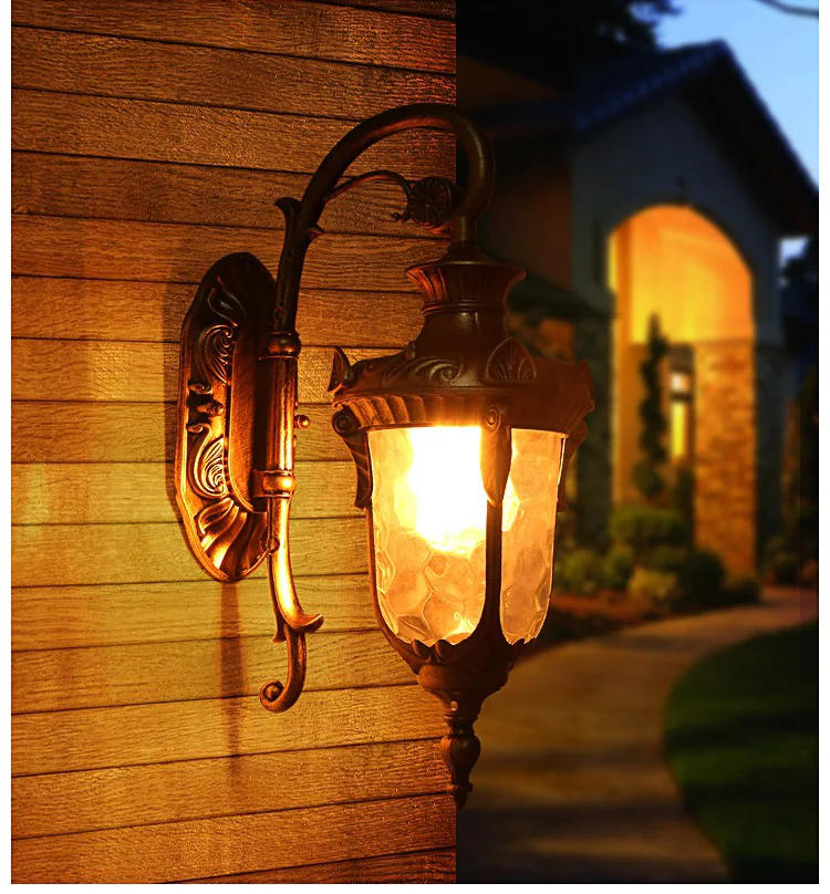 Europe Outdoor Wall Light Retro Garden Yard Porch Lamp Residential Balcony Exterior Waterproof Lighting E27 Glass Fixtures