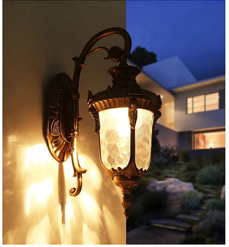 Europe Outdoor Wall Light Retro Garden Yard Porch Lamp Residential Balcony Exterior Waterproof Lighting E27 Glass Fixtures