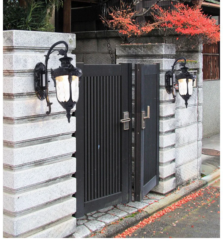 Europe Outdoor Wall Light Retro Garden Yard Porch Lamp Residential Balcony Exterior Waterproof Lighting E27 Glass Fixtures