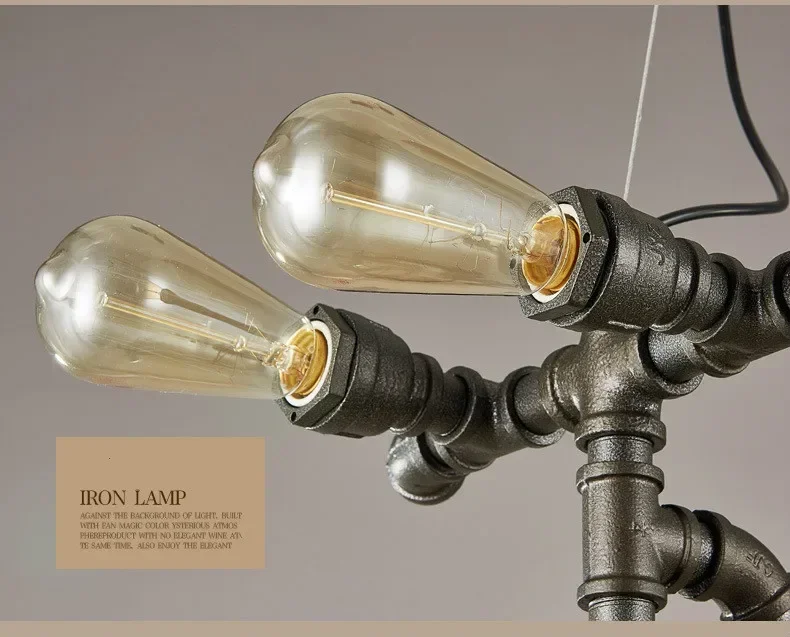 Retro Industrial Pendant Steampunk Lamp Antique Bicycle Loft Hanging Lamp Vintage Water Pipe Wrought Iron Ceiling Lights