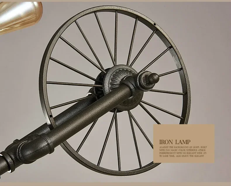 Retro Industrial Pendant Steampunk Lamp Antique Bicycle Loft Hanging Lamp Vintage Water Pipe Wrought Iron Ceiling Lights