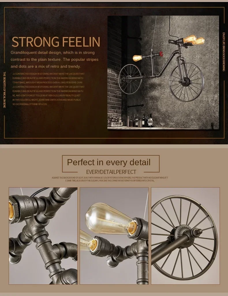 Retro Industrial Pendant Steampunk Lamp Antique Bicycle Loft Hanging Lamp Vintage Water Pipe Wrought Iron Ceiling Lights