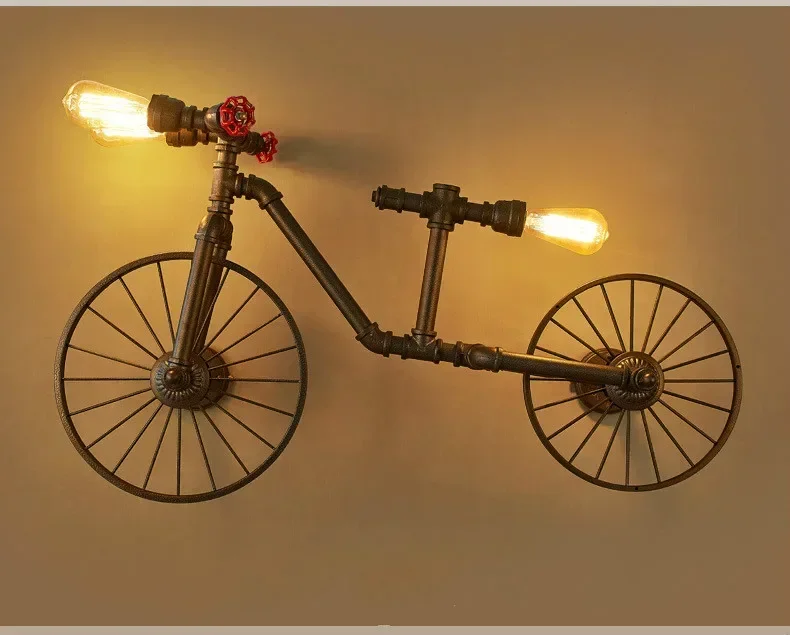 Retro Industrial Pendant Steampunk Lamp Antique Bicycle Loft Hanging Lamp Vintage Water Pipe Wrought Iron Ceiling Lights