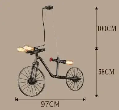 Retro Industrial Pendant Steampunk Lamp Antique Bicycle Loft Hanging Lamp Vintage Water Pipe Wrought Iron Ceiling Lights