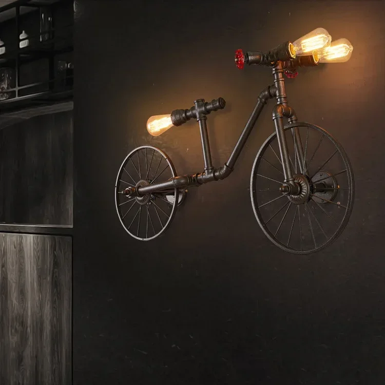 Retro Industrial Pendant Steampunk Lamp Antique Bicycle Loft Hanging Lamp Vintage Water Pipe Wrought Iron Ceiling Lights