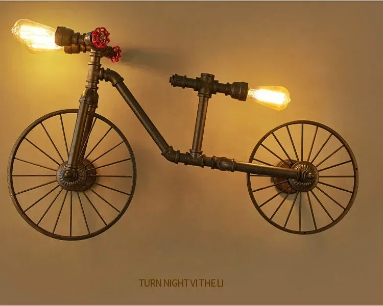 Retro Industrial Pendant Steampunk Lamp Antique Bicycle Loft Hanging Lamp Vintage Water Pipe Wrought Iron Ceiling Lights