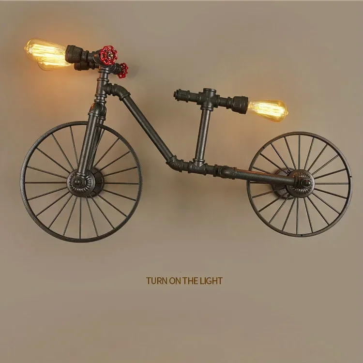 Retro Industrial Pendant Steampunk Lamp Antique Bicycle Loft Hanging Lamp Vintage Water Pipe Wrought Iron Ceiling Lights