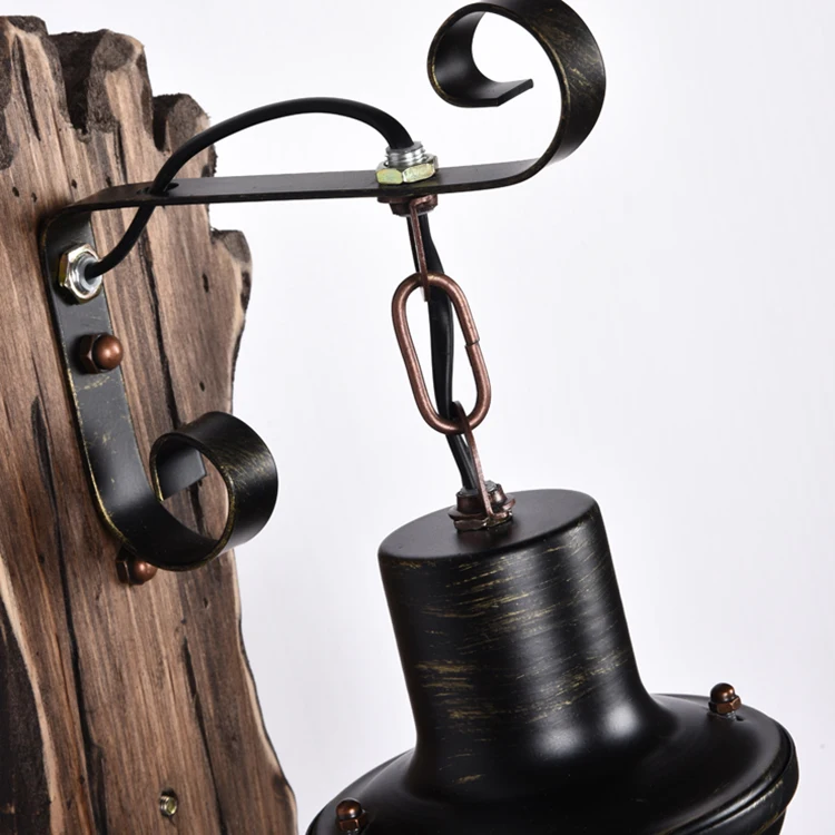 Vintage American Style Wall Lamp Wood Iron Glass Black Bed and Breakfast Hot Pot Restaurant Nostalgia Industrial Style Cafe E27
