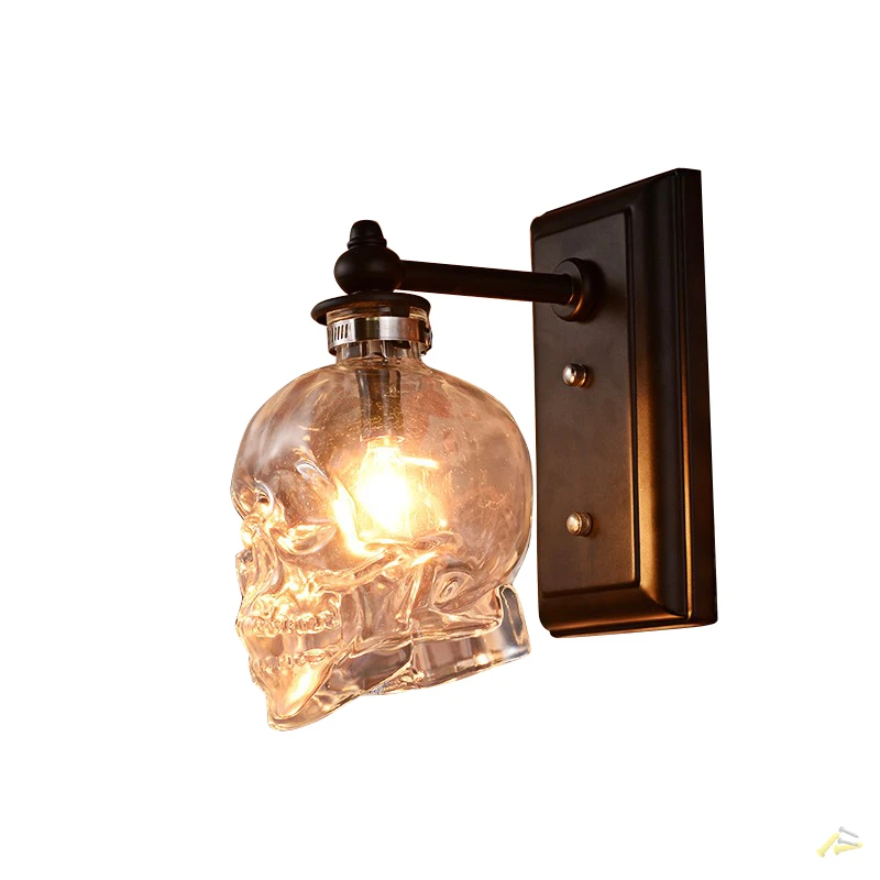 Skull Bones Wall Lamp Retro Loft Sconces Clear Glass Bottle Wall Art Light Fixtures for Dinning Room Bar Industrial Home Decor