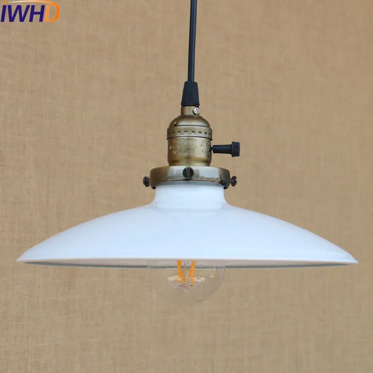 60W Retro Retro Loft Style Edison Vintage Industrial Pendant Light Lamp with White Metal Plate Shade,Luminarias
