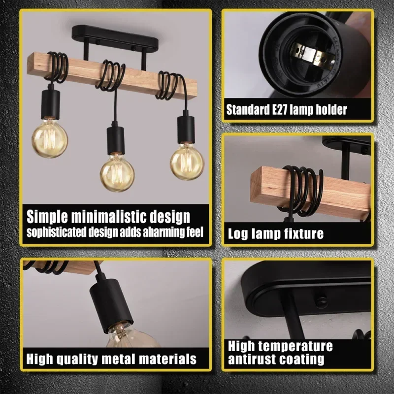 Retro Chandelier Ceiling Light Wood Art Winding Ceiling/Hanging Lamps for Living Room Dining Room Bedroom