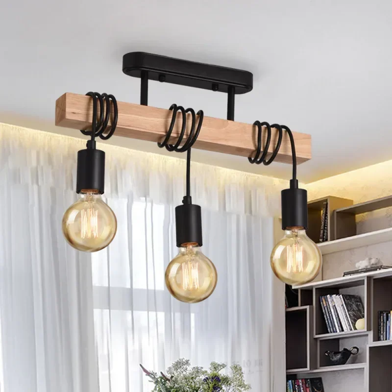 Retro Chandelier Ceiling Light Wood Art Winding Ceiling/Hanging Lamps for Living Room Dining Room Bedroom